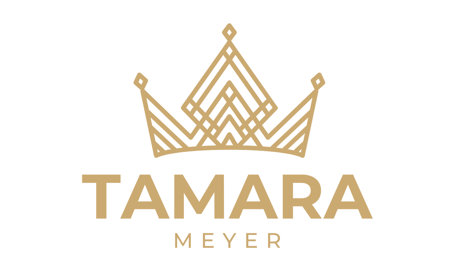 Logo, containing Golden 3 point crown, floating center above the words Tamara Meyer